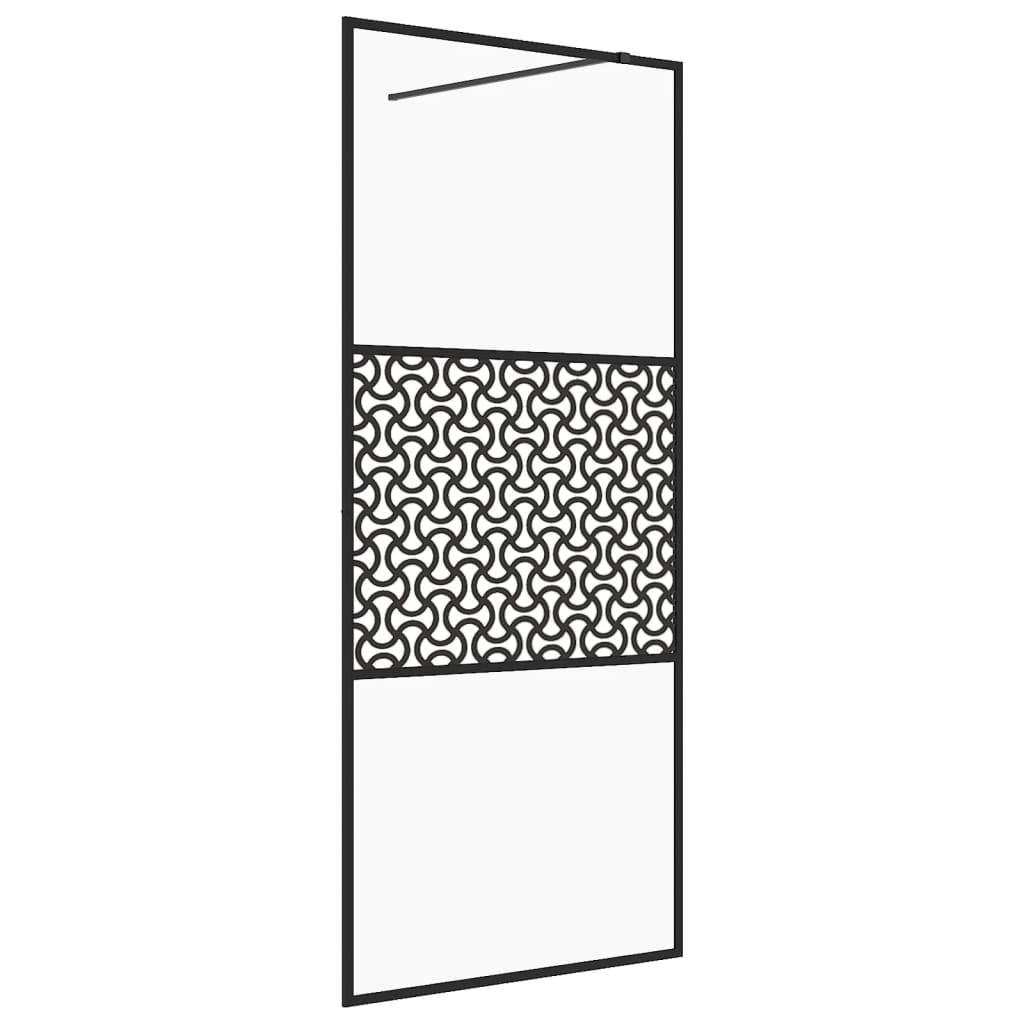 Inloopdouchewand 90x195 cm ESG-glas transparant en zwart 90 x 195 cm Zwart Patroon