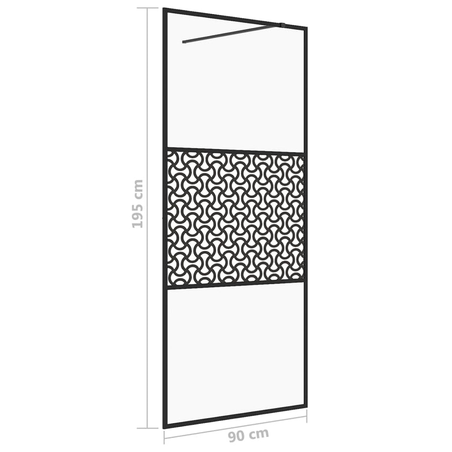 Inloopdouchewand 90x195 cm ESG-glas transparant en zwart 90 x 195 cm Zwart Patroon