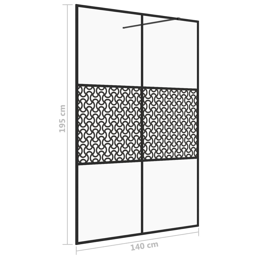 Inloopdouchewand 140x195 cm ESG-glas transparant en zwart 140 x 195 cm Zwart
