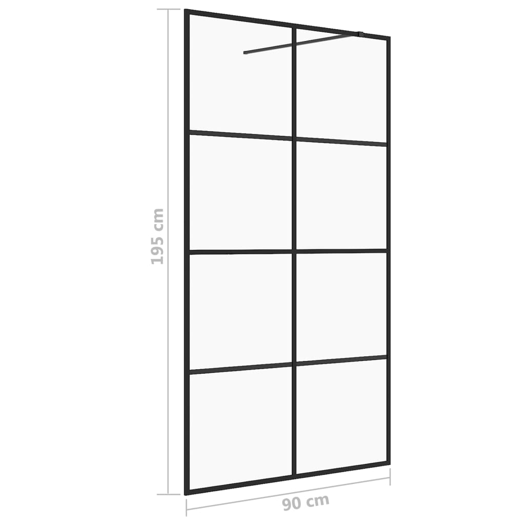 Inloopdouchewand 90x195 cm ESG-glas transparant en zwart 90 x 195 cm Zwart Doorzichtig