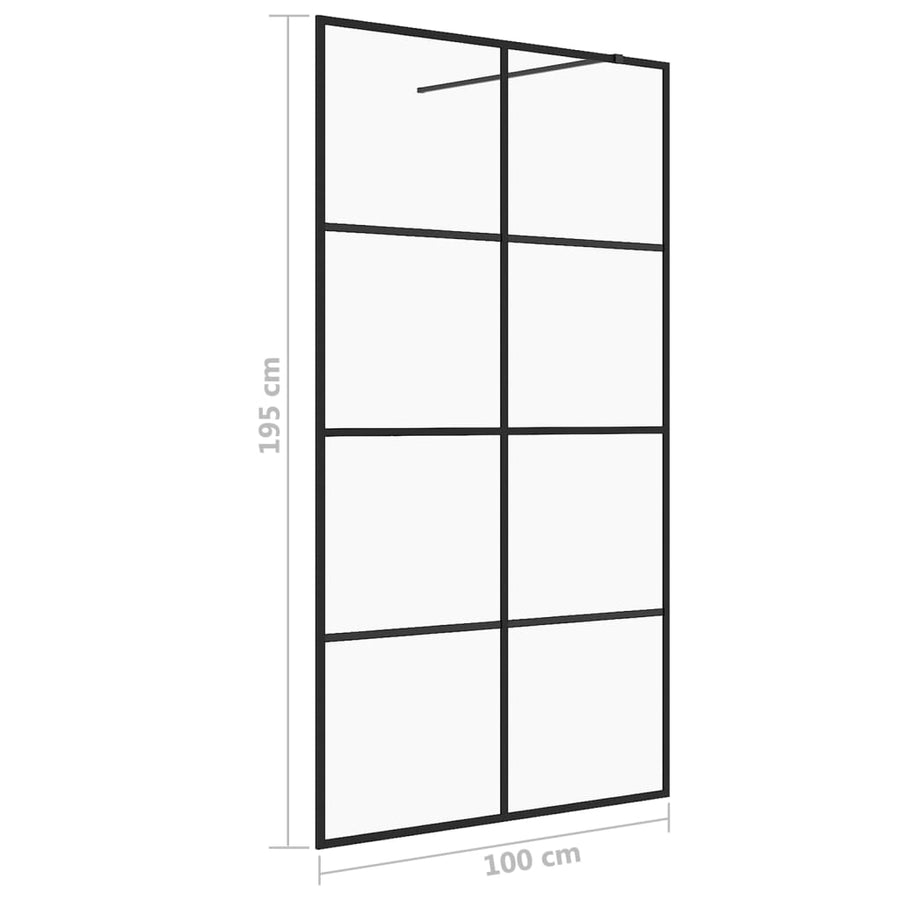Inloopdouchewand 100x195 cm ESG-glas transparant en zwart 100 x 195 cm Zwart Doorzichtig