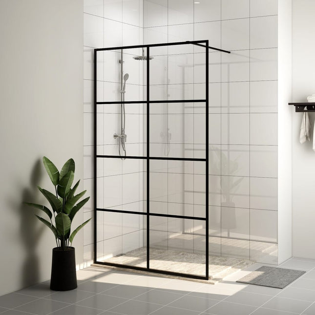 Inloopdouchewand 100x195 cm ESG-glas transparant en zwart 100 x 195 cm Zwart Doorzichtig