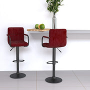 Barkrukken 2 st fluweel wijnrood 48x47x(90-111) cm