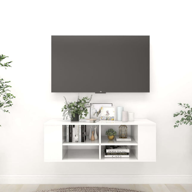 Tv-wandmeubel 102x35x35 cm spaanplaat hoogglans wit Hoogglans wit