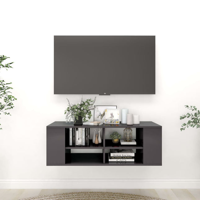 Tv-wandmeubel 102x35x35 cm spaanplaat hoogglans grijs Hoogglans grijs