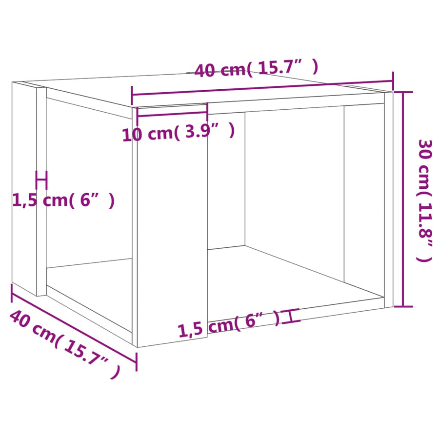 Salontafel 40x40x30 cm bewerkt hout betongrijs Betongrijs