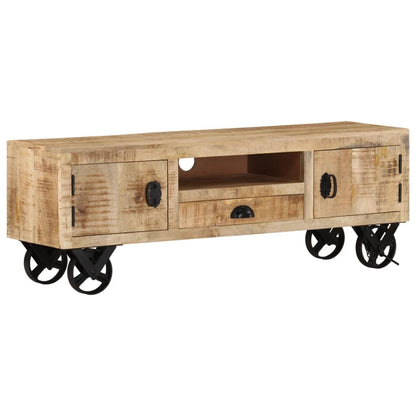 Tv-meubel met wieltjes 110x30x37 cm ruw mangohout