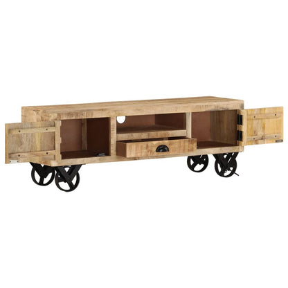 Tv-meubel met wieltjes 110x30x37 cm ruw mangohout