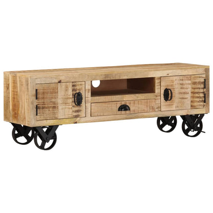 Tv-meubel met wieltjes 110x30x37 cm ruw mangohout