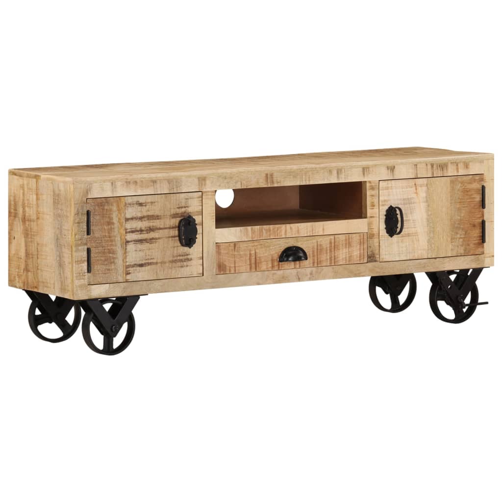Tv-meubel met wieltjes 110x30x37 cm ruw mangohout