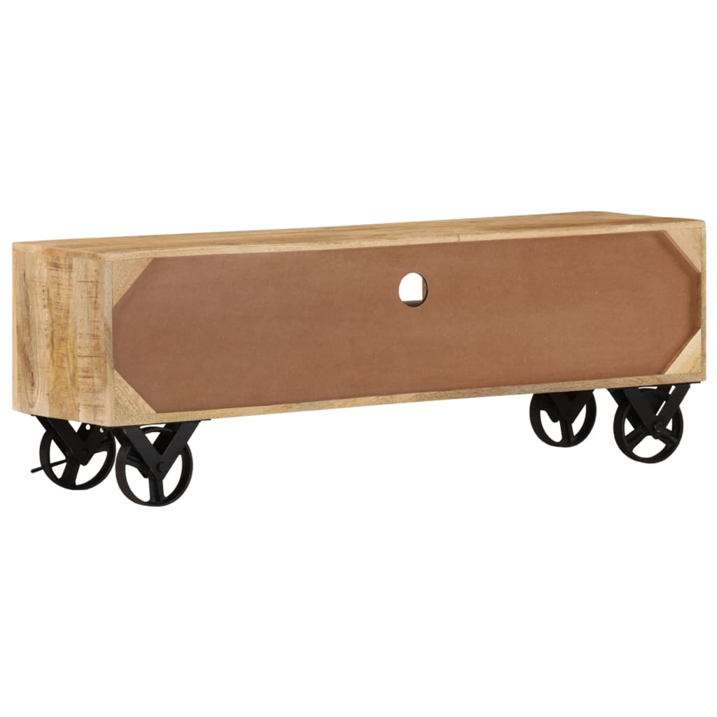 Tv-meubel met wieltjes 110x30x37 cm ruw mangohout