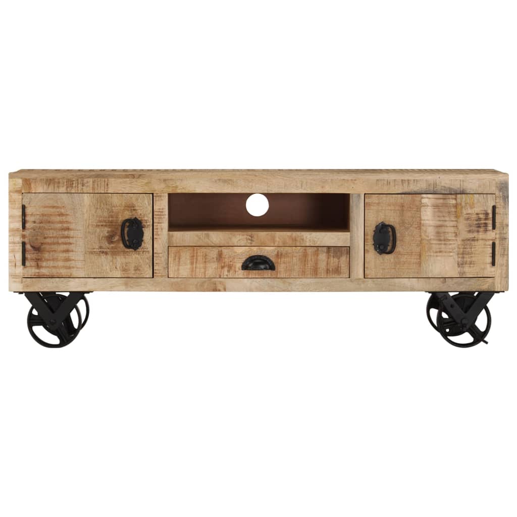 Tv-meubel met wieltjes 110x30x37 cm ruw mangohout