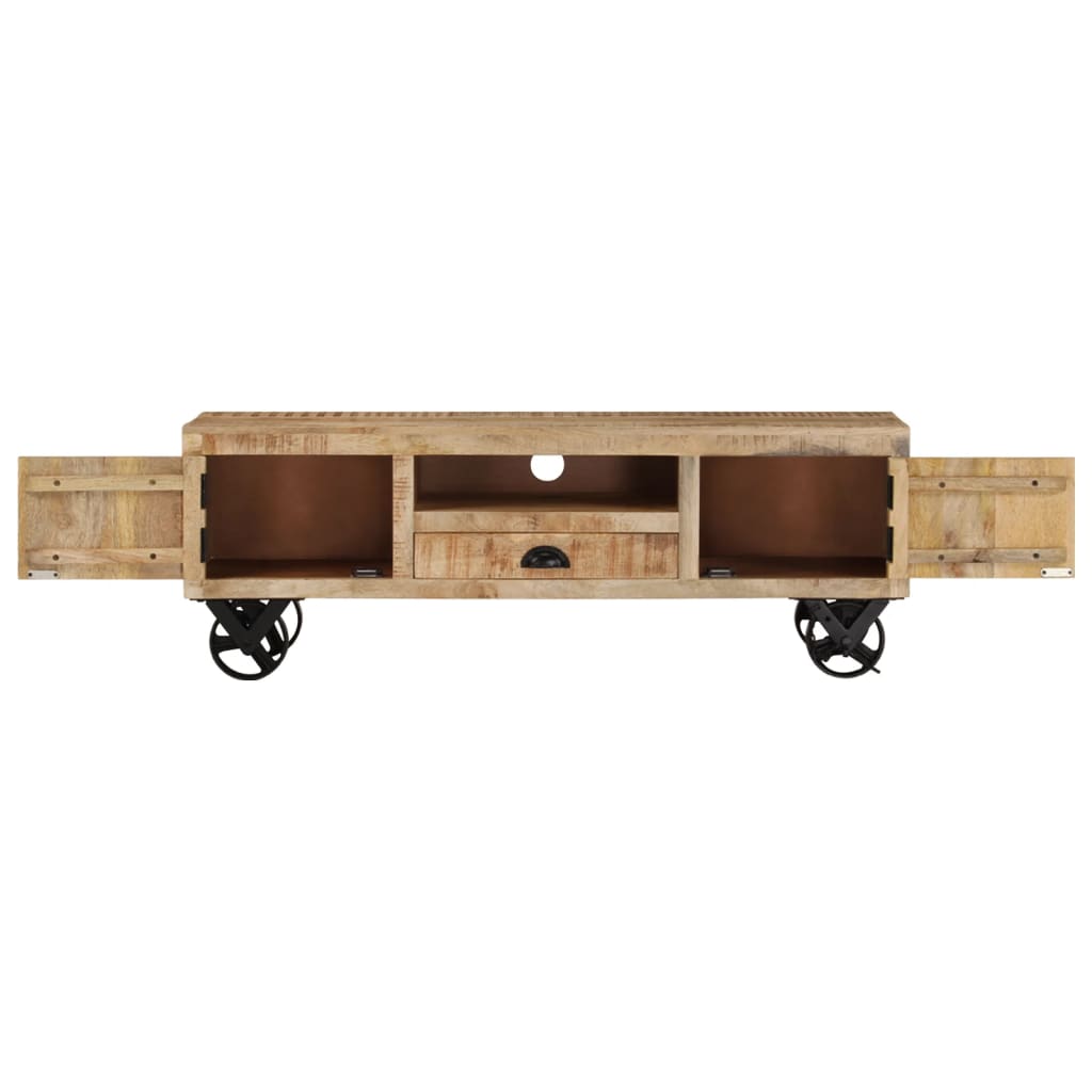 Tv-meubel met wieltjes 110x30x37 cm ruw mangohout