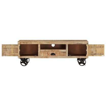 Tv-meubel met wieltjes 110x30x37 cm ruw mangohout