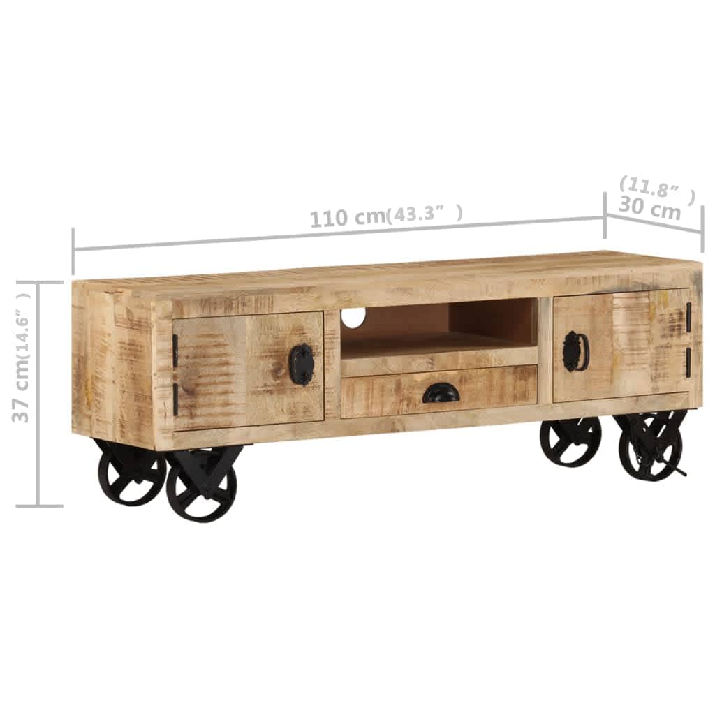 Tv-meubel met wieltjes 110x30x37 cm ruw mangohout