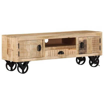 Tv-meubel met wieltjes 110x30x37 cm ruw mangohout