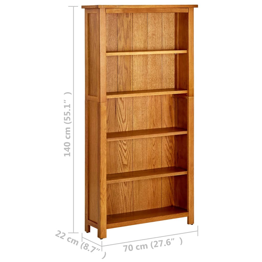 Boekenkast Met 5 Schappen Massief Eikenhout 70 x 22 x 140 cm