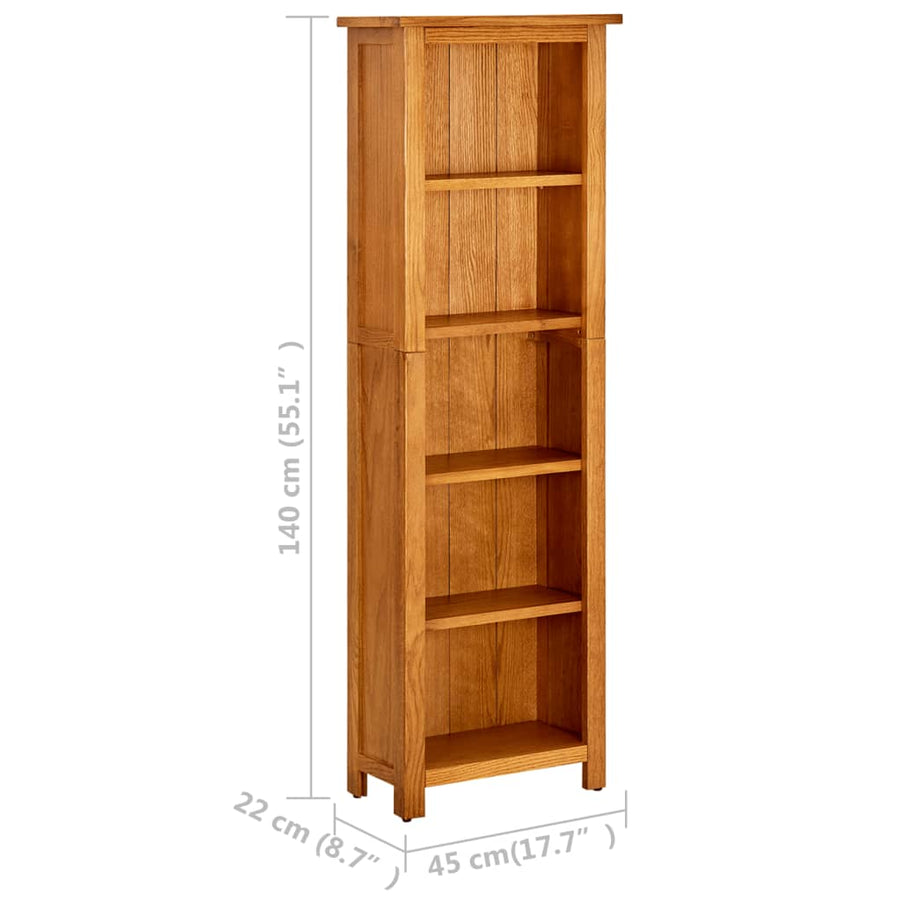 Boekenkast Met 5 Schappen Massief Eikenhout 45 x 22 x 140 cm