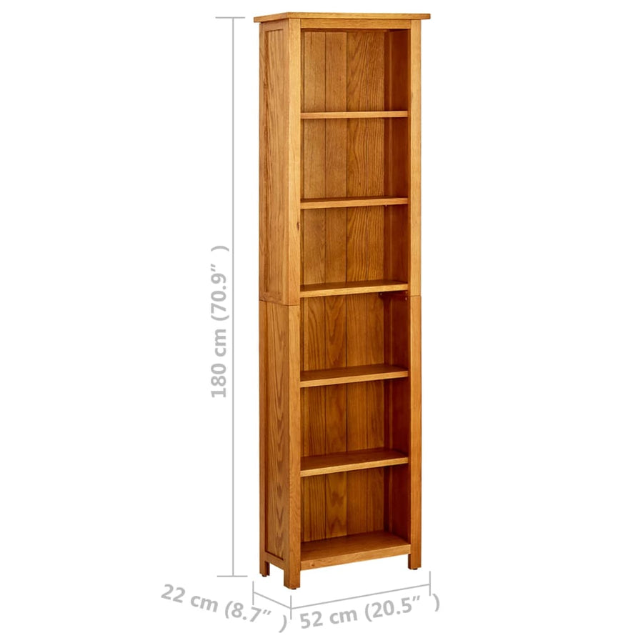 Boekenkast Met 6 Schappen Massief Eikenhout 52 x 22 x 180 cm