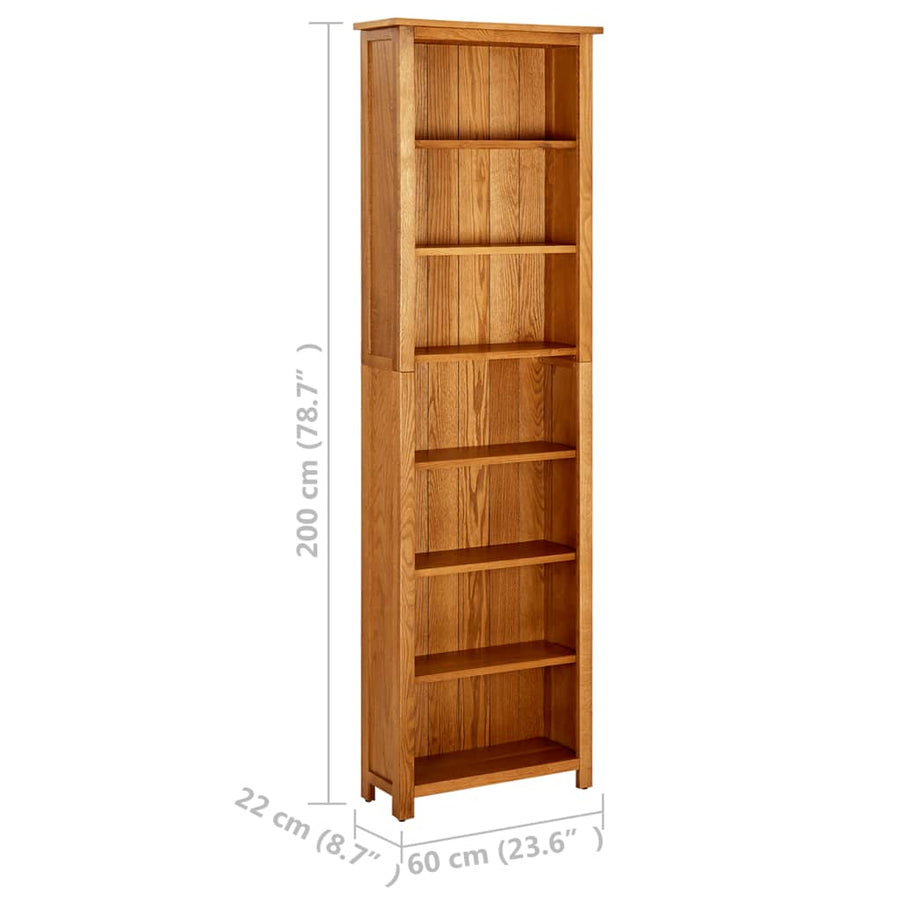 Boekenkast Met 7 Schappen Massief Eikenhout 60 x 22 x 200 cm