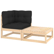Loungeset 2-delig massief grenenhout antraciet kussens