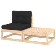 Loungeset massief grenenhout 2-delig met kussens