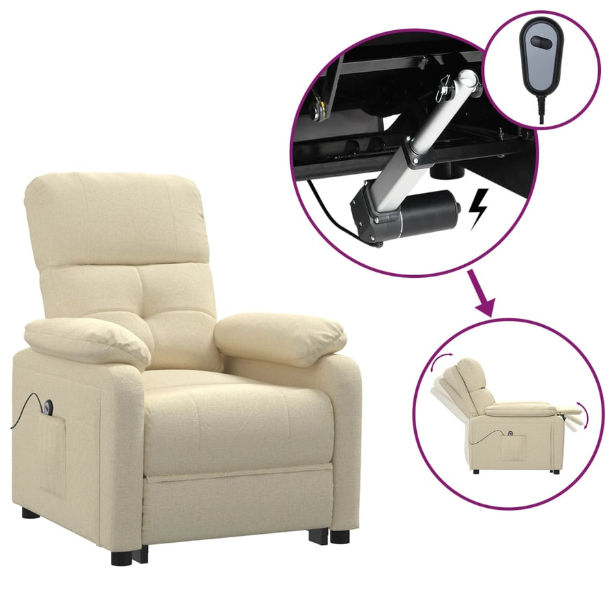 Fauteuil Verstelbaar Elektrisch Stof Crèmekleurig