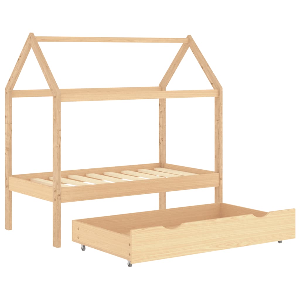 Kinderbedframe Met Lade Massief Grenenhout 70 x 140 cm Bruin 1 lade
