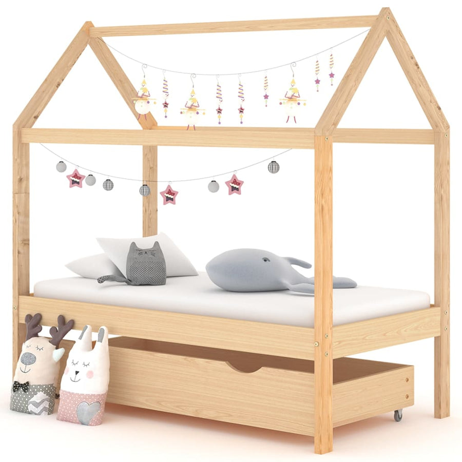 Kinderbedframe Met Lade Massief Grenenhout 70 x 140 cm Bruin 1 lade