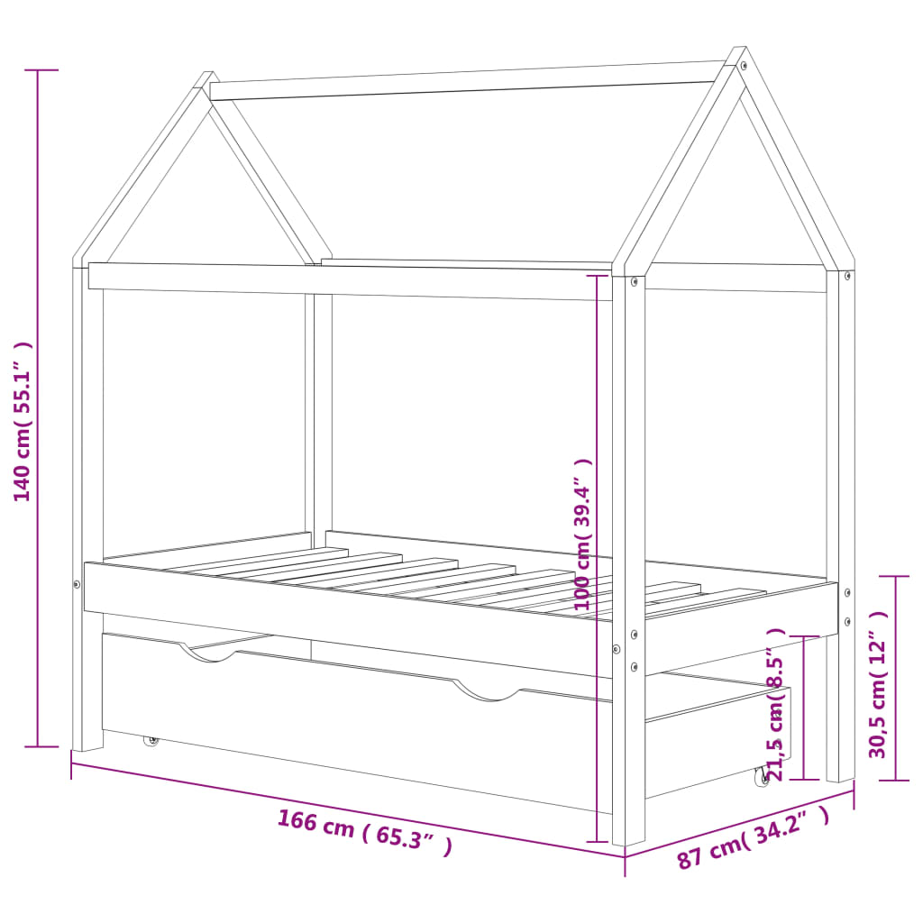 Kinderbedframe Met Lade Massief Grenenhout 80 x 160 cm Bruin 1 lade