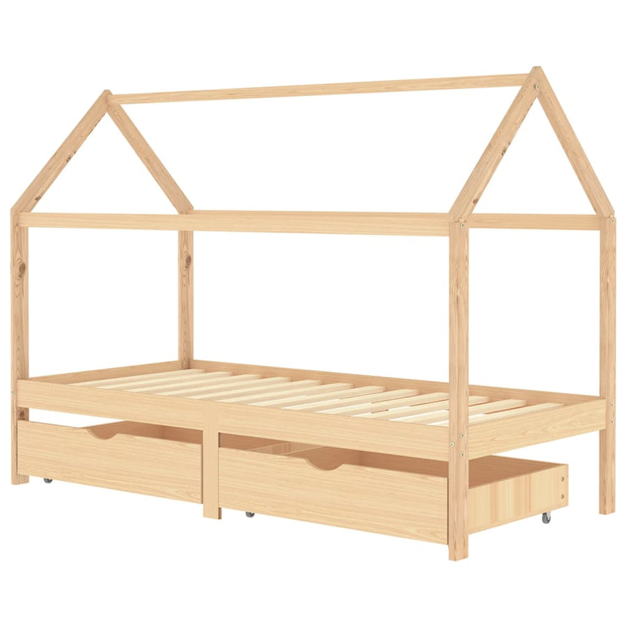 Kinderbedframe Met Lades Massief Grenenhout 90 x 200 cm Bruin 2 lades