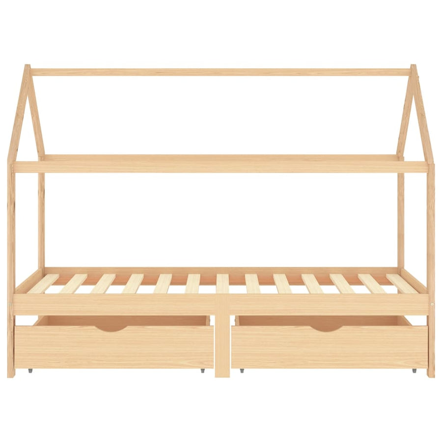 Kinderbedframe Met Lades Massief Grenenhout 90 x 200 cm Bruin 2 lades