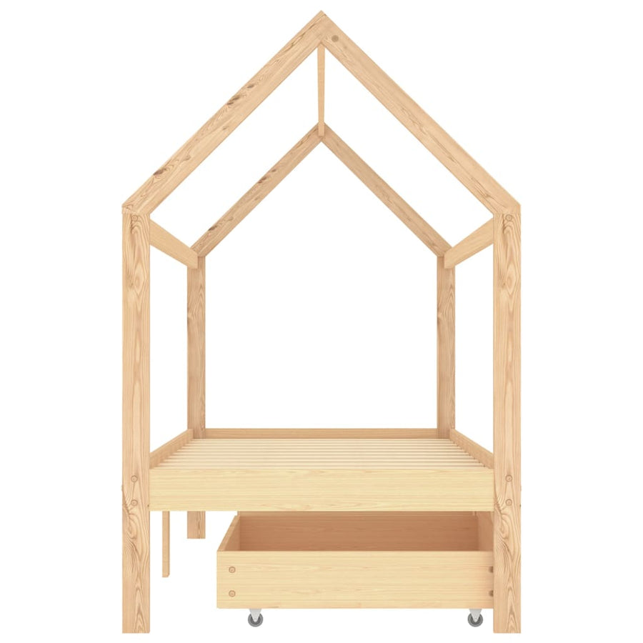 Kinderbedframe Met Lades Massief Grenenhout 90 x 200 cm Bruin 2 lades