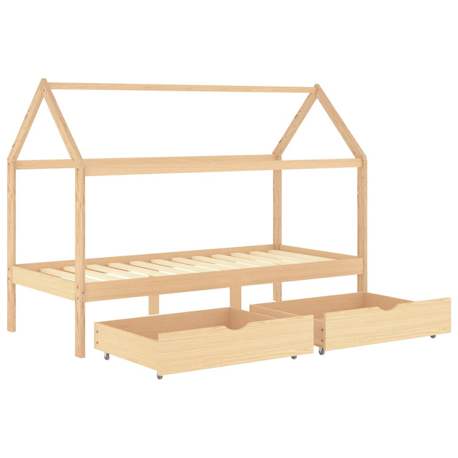 Kinderbedframe Met Lades Massief Grenenhout 90 x 200 cm Bruin 2 lades