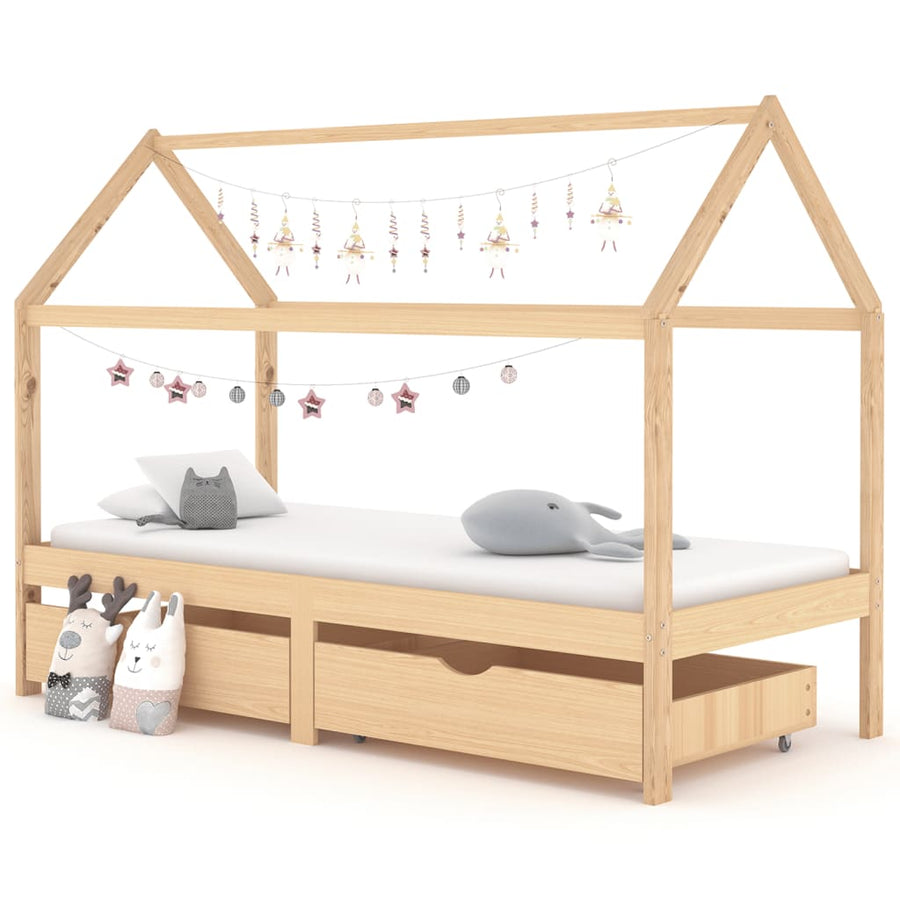Kinderbedframe Met Lades Massief Grenenhout 90 x 200 cm Bruin 2 lades