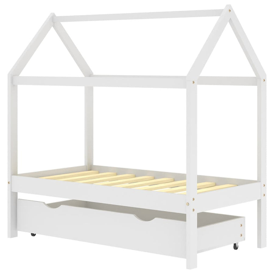 Kinderbedframe Met Lade Massief Grenenhout 70 x 140 cm Wit 1 lade