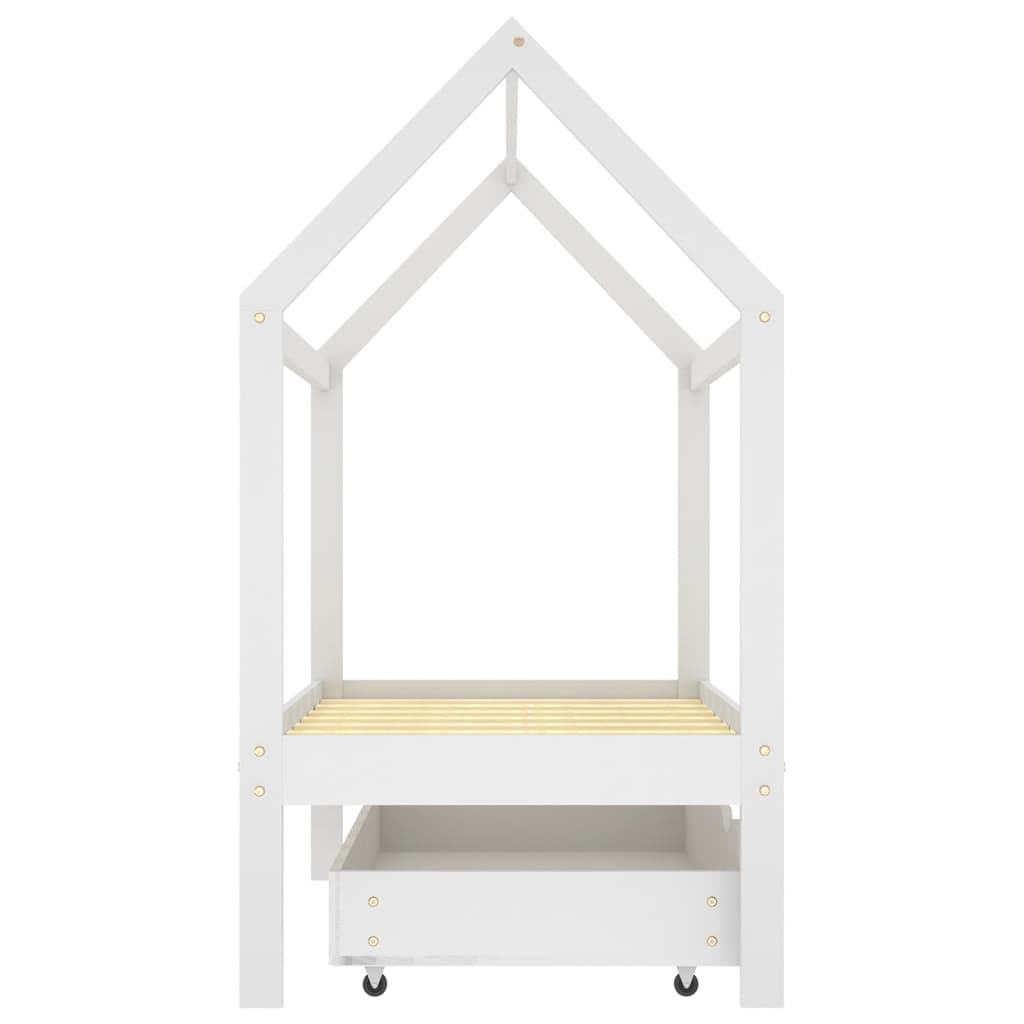 Kinderbedframe Met Lade Massief Grenenhout 70 x 140 cm Wit 1 lade