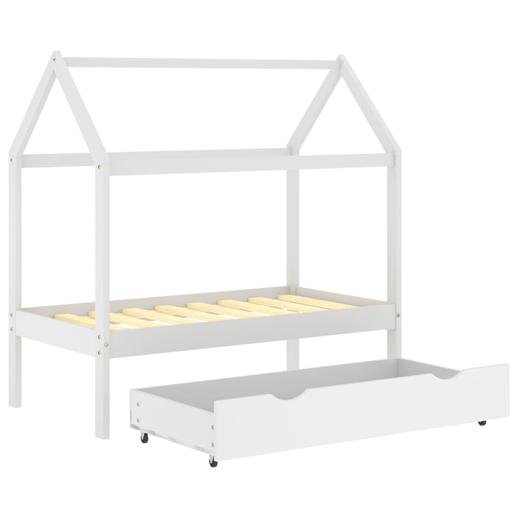 Kinderbedframe Met Lade Massief Grenenhout 70 x 140 cm Wit 1 lade