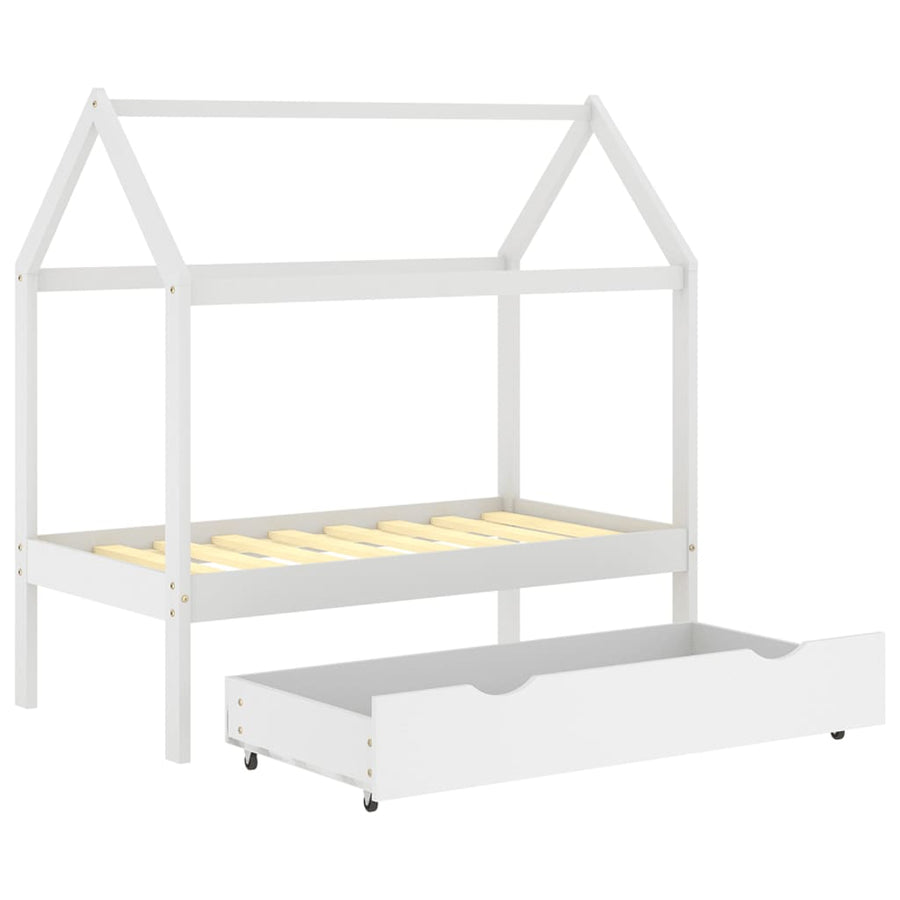 Kinderbedframe Met Lade Massief Grenenhout 70 x 140 cm Wit 1 lade