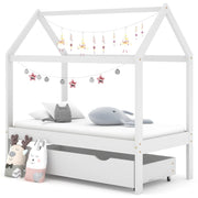 Kinderbedframe 70x140 cm massief grenenhout wit met lade