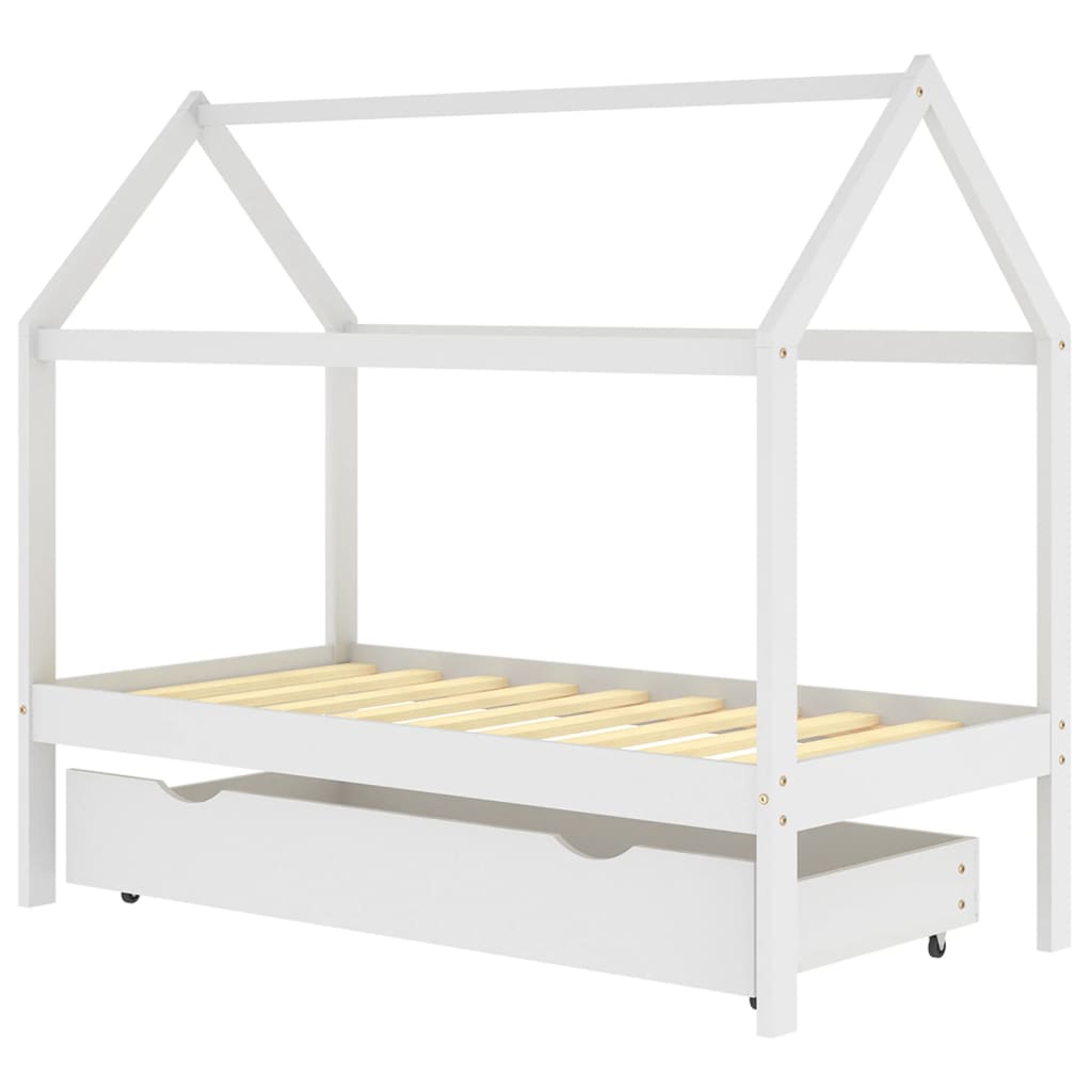 Kinderbedframe Met Lade Massief Grenenhout 80 x 160 cm Wit 1 lade