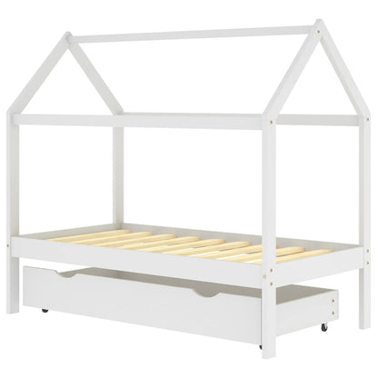 Kinderbedframe Met Lade Massief Grenenhout 80 x 160 cm Wit 1 lade