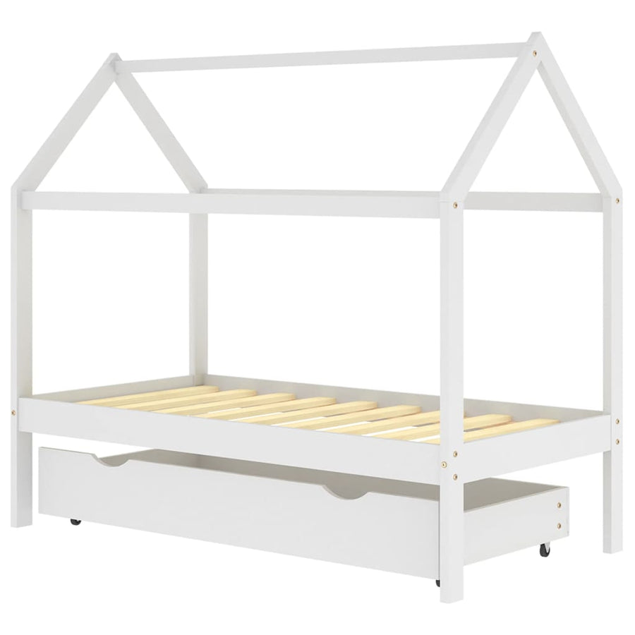 Kinderbedframe Met Lade Massief Grenenhout 80 x 160 cm Wit 1 lade