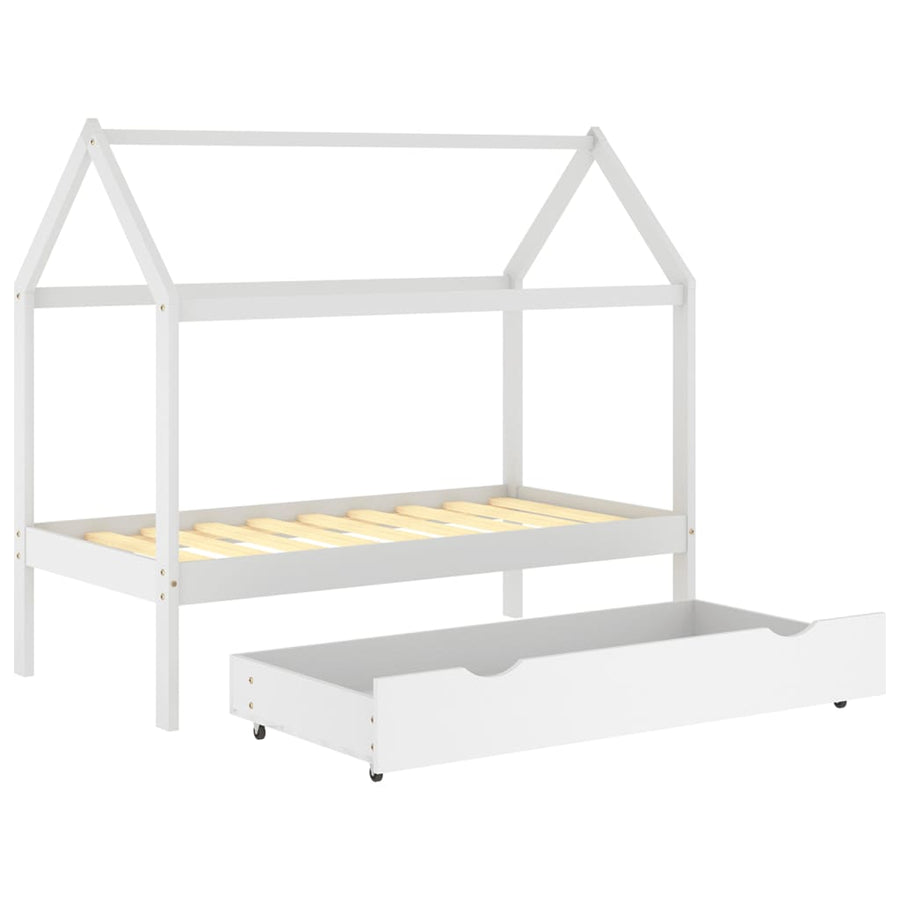 Kinderbedframe Met Lade Massief Grenenhout 80 x 160 cm Wit 1 lade