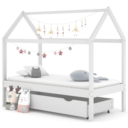 Kinderbedframe Met Lade Massief Grenenhout 80 x 160 cm Wit 1 lade
