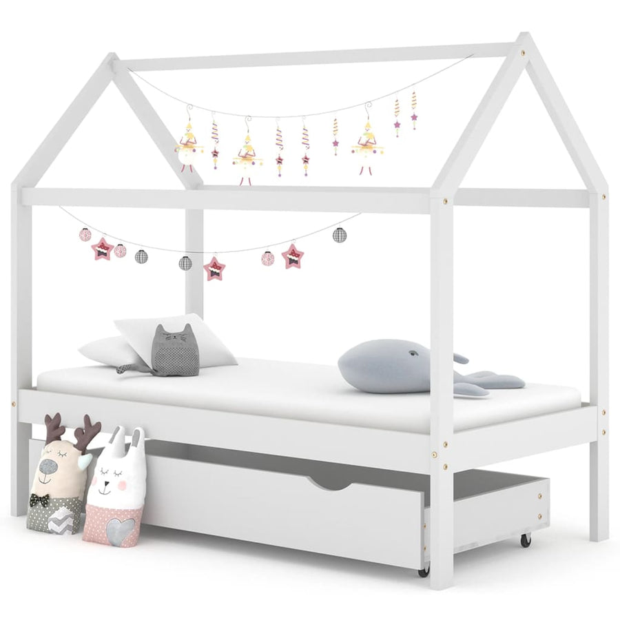 Kinderbedframe Met Lade Massief Grenenhout 80 x 160 cm Wit 1 lade