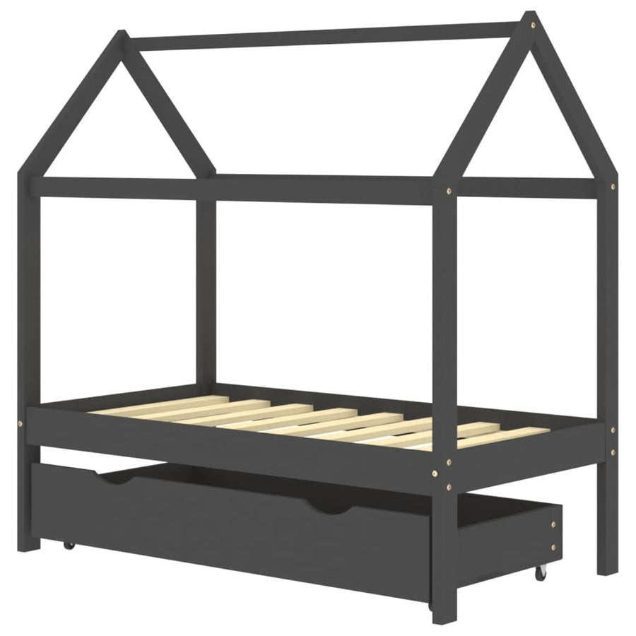 Kinderbedframe Met Lade Grenenhout 70 x 140 cm Donkergrijs 1 lade