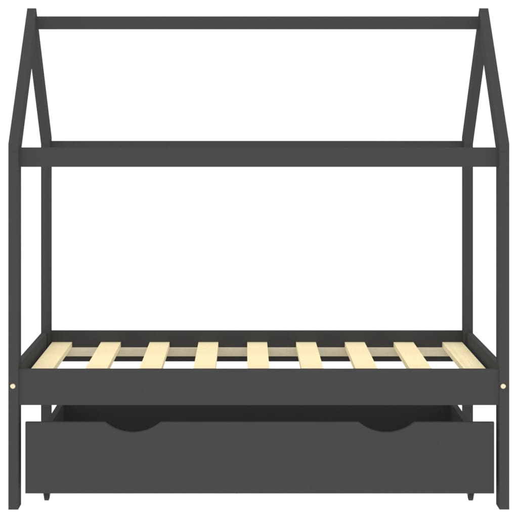Kinderbedframe Met Lade Grenenhout 70 x 140 cm Donkergrijs 1 lade