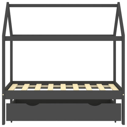 Kinderbedframe Met Lade Grenenhout 70 x 140 cm Donkergrijs 1 lade