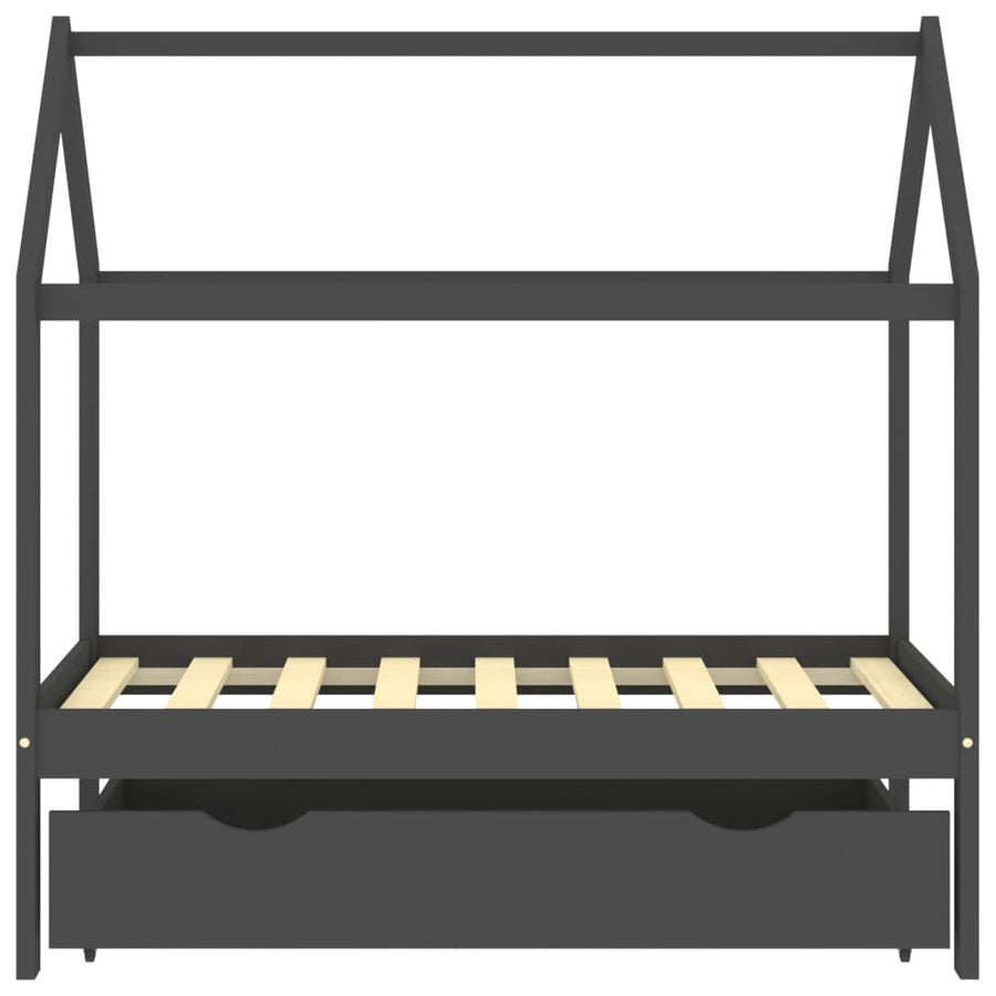 Kinderbedframe Met Lade Grenenhout 70 x 140 cm Donkergrijs 1 lade
